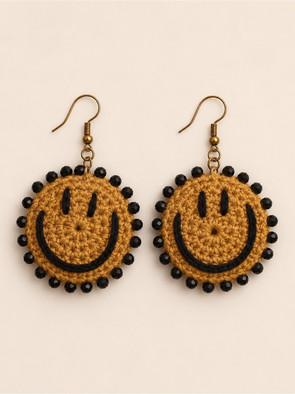 Crochet Smiley Face Beaded Drop Earrings